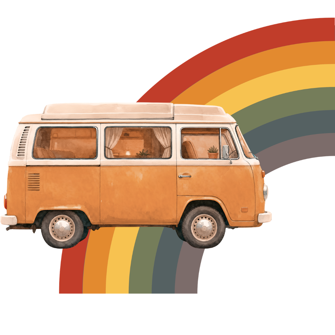 Rust-orange 1979 Westfalia camper van illustration